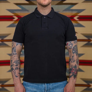 UES 67LW Rahben Stitch Loopwheeled Polo Shirt Black worn front