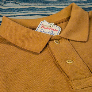 UES 67LW Rahben Stitch Loopwheeled Polo Shirt Mustard close up collar