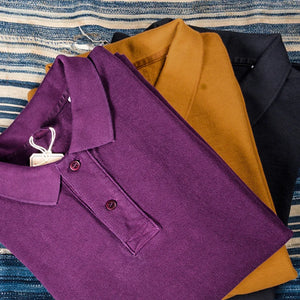 UES 67LW Rahben Stitch Loopwheeled Polo Shirt Mustard black purple folded