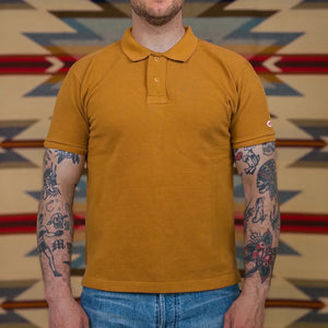 UES 67LW Rahben Stitch Loopwheeled Polo Shirt Mustard worn front