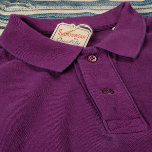 UES 67LW Rahben Stitch Loopwheeled Polo Shirt Purple close up collar