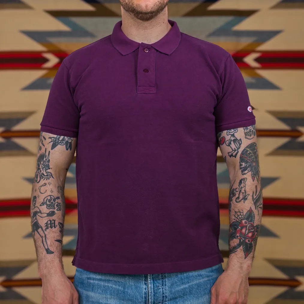 UES 67LW Rahben Stitch Loopwheeled Polo Shirt Purple worn front