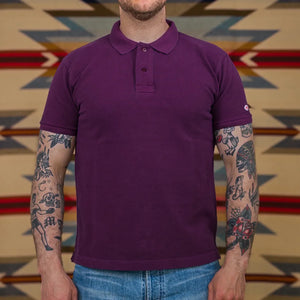 UES 67LW Rahben Stitch Loopwheeled Polo Shirt Purple worn front