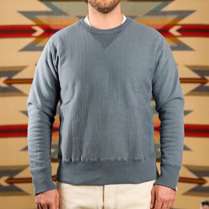 UES Shin Purcara 17oz Heavyweight Loopwheeled Sweatshirt Blue Grey worn front