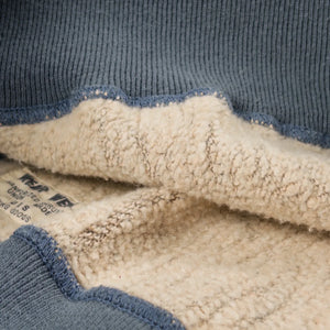 UES Shin Purcara 17oz Heavyweight Loopwheeled Sweatshirt Blue Grey close up fabric