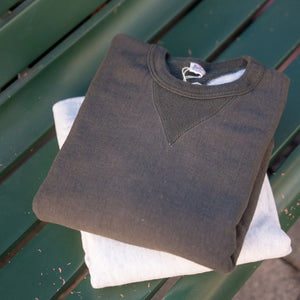 UES Purcara 17oz Heavyweight Loopwheeled Sweatshirt Oatmeal and olive folded
