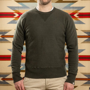 UES Purcara 17oz Heavyweight Loopwheeled Sweatshirt Olive worn front