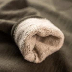 UES Purcara 17oz Heavyweight Loopwheeled Sweatshirt Olive close up fabric inside