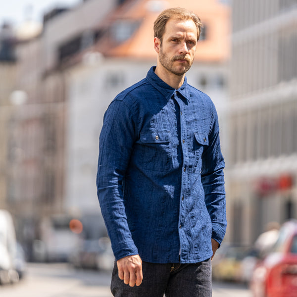 UES Twisted Yarn ‘Akiha’ Shirt – Double Indigo Dyed