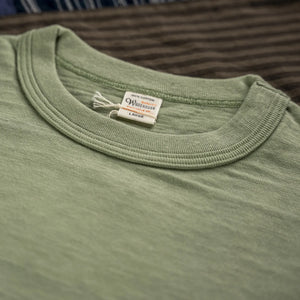 Warehouse Company Lot 4601 Loopwheel Slub Yarn Pocket TShirt Green close up collar