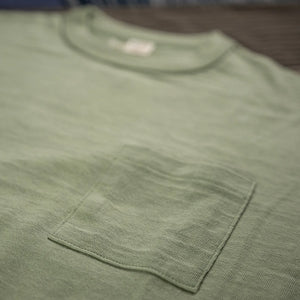 Warehouse Company Lot 4601 Loopwheel Slub Yarn Pocket TShirt Green Close up Chest Pocket