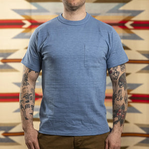 Warehouse Company Lot 4601P Loopwheeled Slub Yarn Pocket TShirt Light Blue worn front