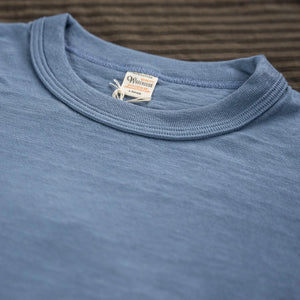Warehouse Company Lot 4601P Loopwheeled Slub Yarn Pocket TShirt Light Blue close up collar