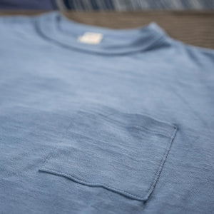 Warehouse Company Lot 4601P Loopwheeled Slub Yarn Pocket TShirt Light Blue close up chest pocket