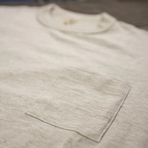 Warehouse Company Lot 4601 Loopwheeled Slub Yarn Pocket TShirt Oatmeal close up chest pocket
