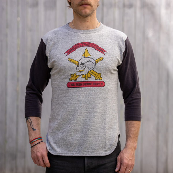 Warehouse Co. Lot 4800 “Battery C” Baseball T-Shirt – Heather Grey / Sumikuro