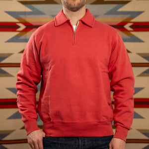 Whitesville 17oz Loopwheeled Heavy HalfZip Sweatshirt Red worn front