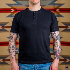 Whitesville 7oz Tubular Knit Henley TShirt Black worn front
