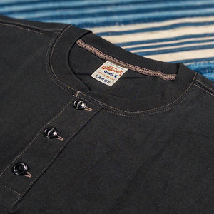 Whitesville 7oz Tubular Knit Henley TShirt Black close up neck