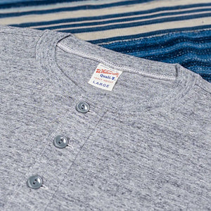 Whitesville 7oz Tubular Knit Henley TShirt Heather Grey close up neck