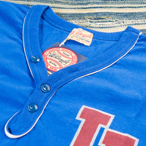 Whitesville Los Angeles Baseball Henley Royal Blue detail collar