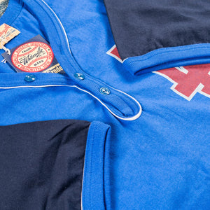 Whitesville Los Angeles Baseball Henley Royal Blue close up cuffs