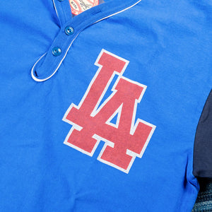 Whitesville Los Angeles Baseball Henley Royal Blue detail print