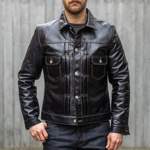 Y2 Leather Indigo Dyed Horsehide Type 2 Leather Jacket worn front