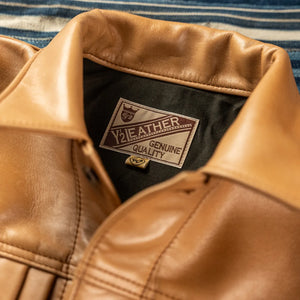 Y2 Leather Kakishibu Horsehide Type 1 Leather Jacket Natural close up collar and neck label