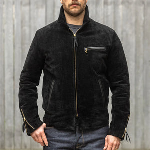 Y2 Leather Steer Roughout Single Riders Leather Jacket Black worn front