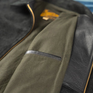 Y2 Leather Steer Roughout Single Riders Leather Jacket Black detail lining and inner pocket