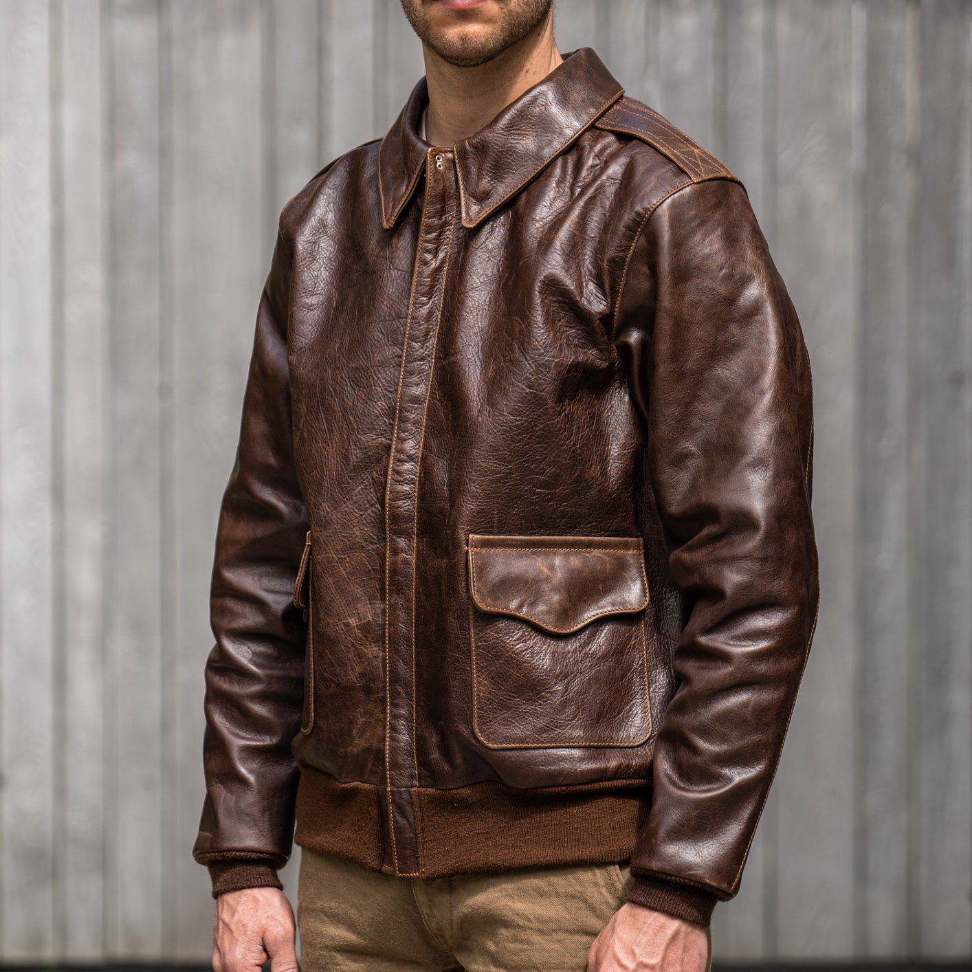 Eastman Leather A-2 Slender Horsehide Leather Jacket Brown