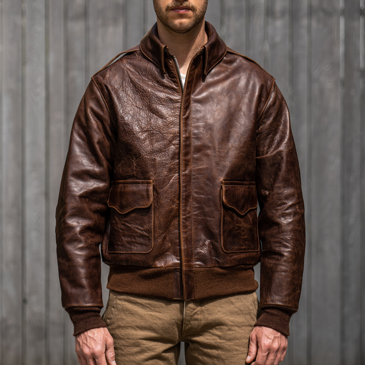 Men's American Style Jacket - Bomber Genuine Leather | Reed Sport Wear Brown / Medium