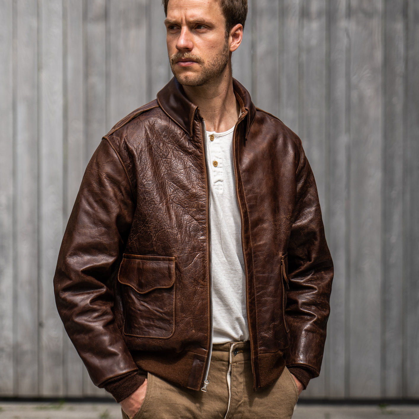 Bronco A-2 Flight Jacket - Seal Brown Goatskin