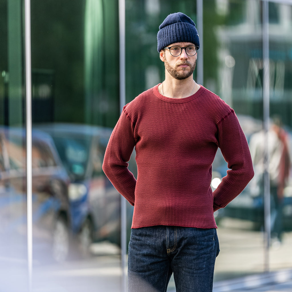 Homespun Bulky Waffle Crew Thermal - Bordeaux