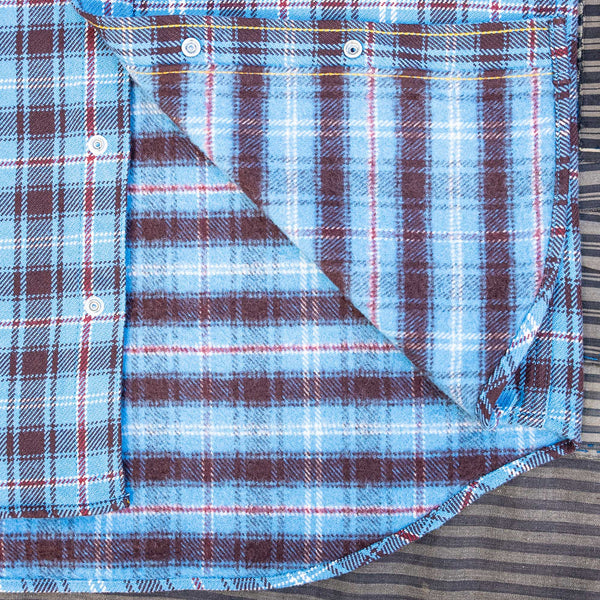 Iron Heart 12oz Blanket Check Ultra Heavy Flannel Western Shirt - IHSH-333-Sax