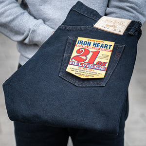 Iron Heart 634s 21oz Black Overdyed Selvedge Jeans - Classic Straight / IH-634S-B