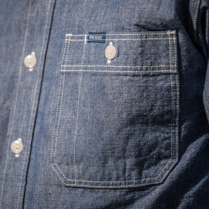 Iron Heart 10oz Selvedge Chambray Work Shirt - IHSH-21 Blue