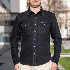 Iron Heart 18oz Vintage Selvedge Denim CPO Shirt – Black Overdyed