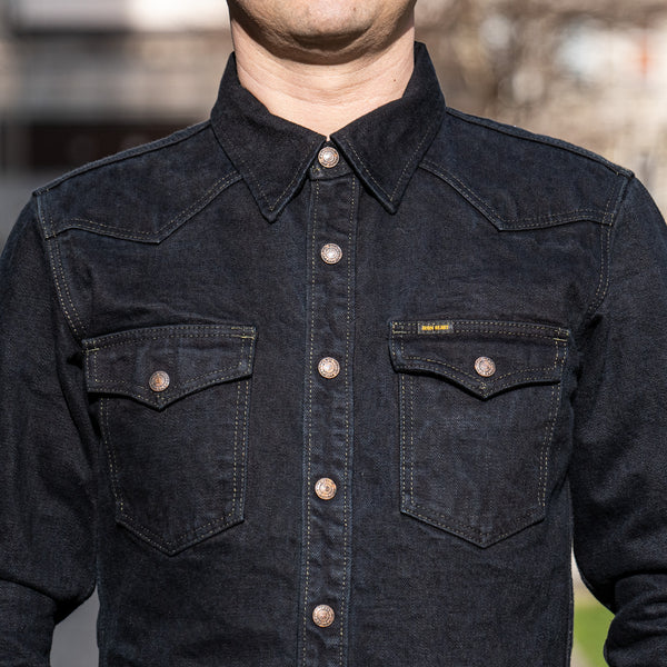Iron Heart 18oz Vintage Selvedge Denim CPO Shirt – Black Overdyed