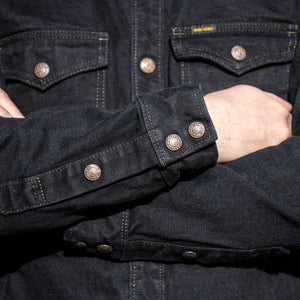 Iron Heart 18oz Vintage Selvedge Denim CPO Shirt – Black Overdyed