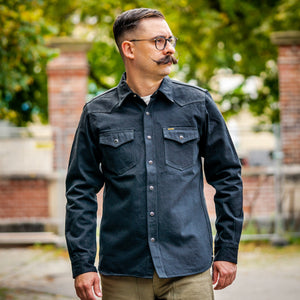 Iron Heart 'Johnny Cash III' 12oz Selvedge Denim Western Shirt - IHSH-218-BLK