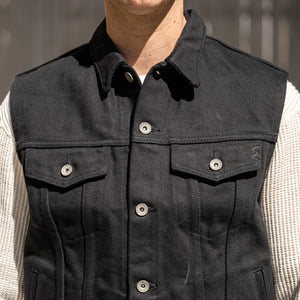 Iron Heart 21oz Non-Fade ‘Sonny’ Denim Type III Vest – Superblack / IH-9526V