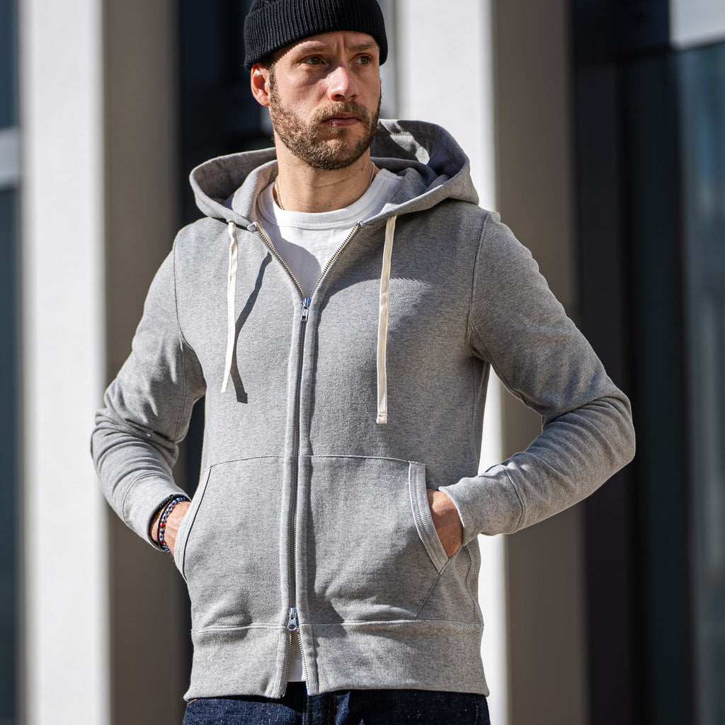 Merz b. Schwanen 14,8oz Heavyweight Loopwheeled Zip Hoodie – Grey Melange