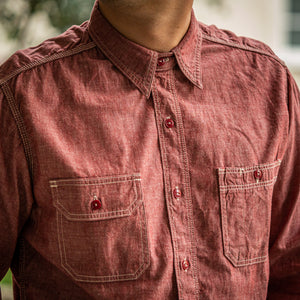 Momotaro 5oz Selvedge Chambray Work Shirt - Red