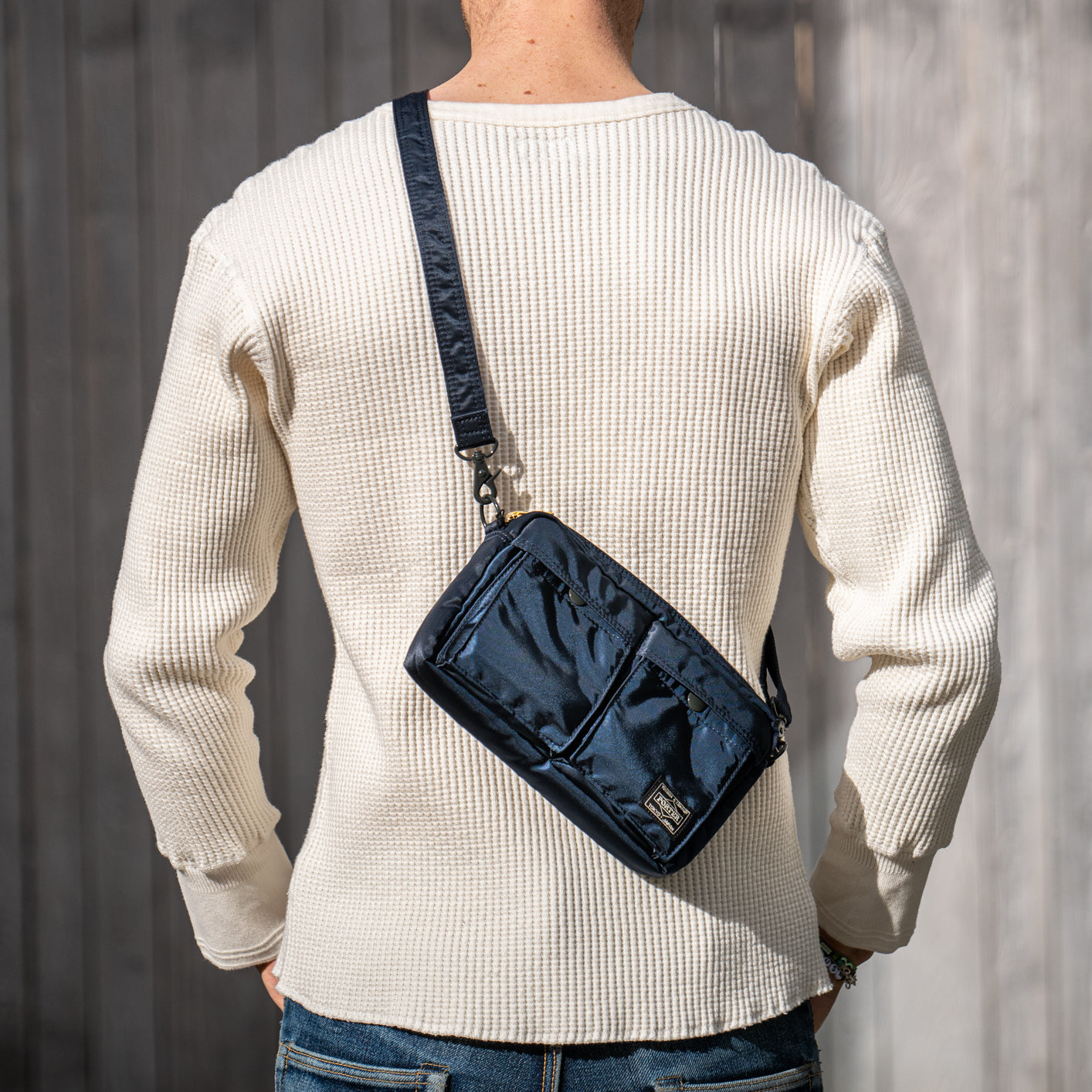 Blue Denim Buckle Stitch Detail Shoulder Bag