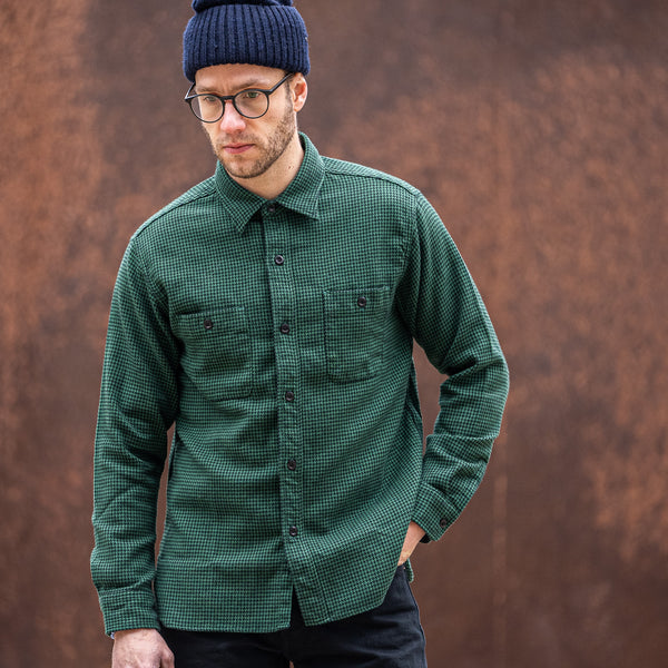 Sugar Cane "Houndstooth" Flannel Work Shirt – Green