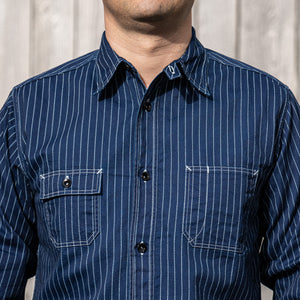 Sugar Cane Fiction Romance 4,5oz Indigo Casino Stripe Work Shirt - SC28651