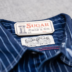 Sugar Cane Fiction Romance 4,5oz Indigo Casino Stripe Work Shirt - SC28651