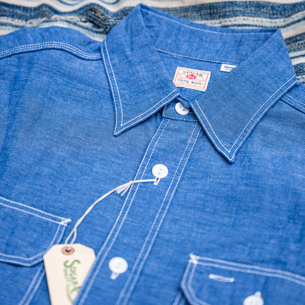 Sugar Cane Vat Dye Chambray Work Shirt – Blue